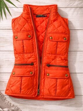 Ralph Lauren Bright Orange Quilted Utility Vest